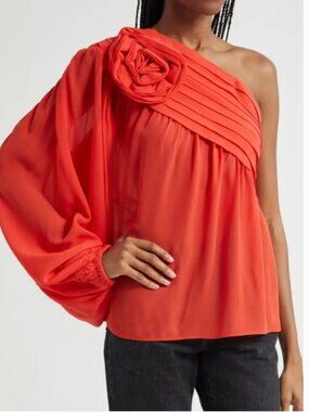 Farm Rio Red Rose One Shoulder Blouse size L